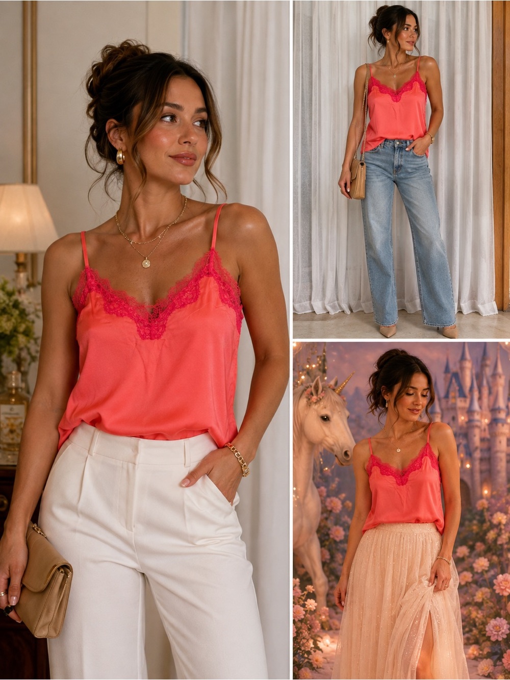 Victoria's Secret Neon Pink Lace-Trim Camisole medium